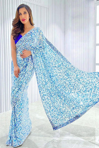 Sophie Choudry Inspired Sequins Work Sky Blue Georgette Party Wear Saree With Blouse - women's fashion mart