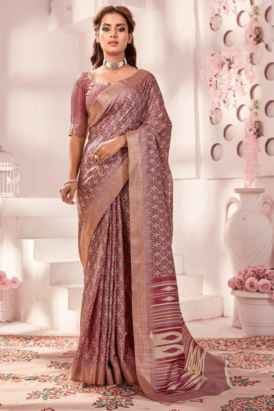 Brown Color Fancy Fabric Special Handloom Printed Saree - women's fashion mart