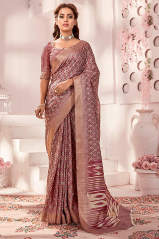 Brown Color Fancy Fabric Special Handloom Printed Saree - women's fashion mart