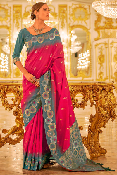 Weaving Work Rani Color Bright Banarasi Silk Saree - women's fashion mart