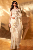 Attractive Cream Color Weaving Work Linen Cotton Saree - women's fashion mart