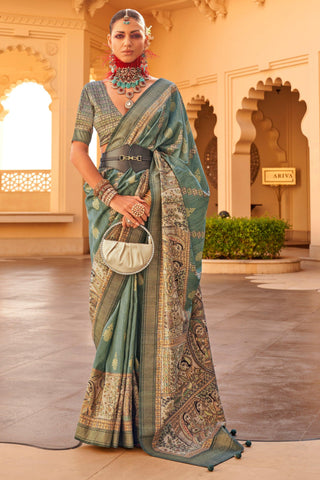 Art Silk Fabric Function Wear Mesmeric Saree In Sea Green Color - women's fashion mart