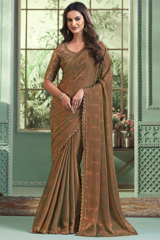 Charming Brown Color Georgette Fabric Saree With Border Work - women's fashion mart