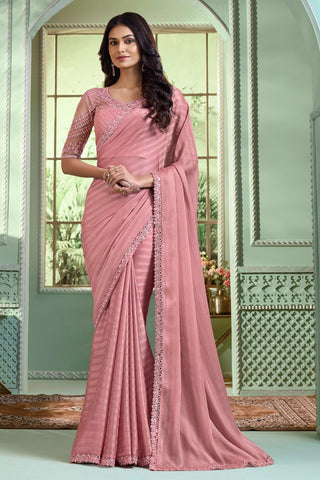 Mesmeric Pink Color Border Work On Saree In Georgette Fabric - women's fashion mart