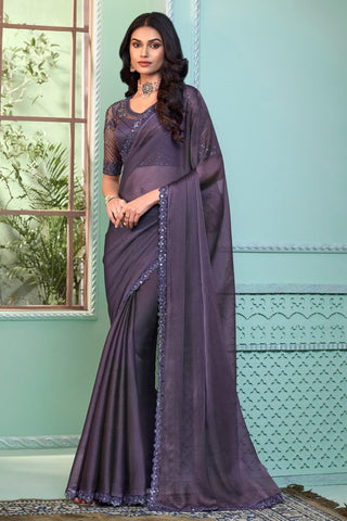 Beguiling Border Work On Grey Color Georgette Fabric Saree - women's fashion mart
