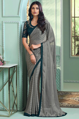 Amazing Grey Color Georgette Fabric Saree With Border Work - women's fashion mart