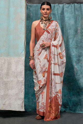 Delicate Off White Color Printed Crepe Fabric Saree - women's fashion mart