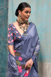 Attractive Printed Crepe Fabric Saree In Dark Grey Color - women's fashion mart