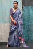 Attractive Printed Crepe Fabric Saree In Dark Grey Color - women's fashion mart
