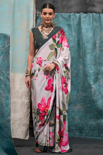 Alluring Off White Color Printed Crepe Fabric Saree - women's fashion mart