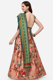 Awesome Printed Work On Satin Silk Fabric Peach Color Lehenga - women's fashion mart