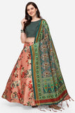 Awesome Printed Work On Satin Silk Fabric Peach Color Lehenga - women's fashion mart