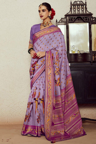 Delicate Lavender Color Weaving Work Brasso Fabric Saree - women's fashion mart