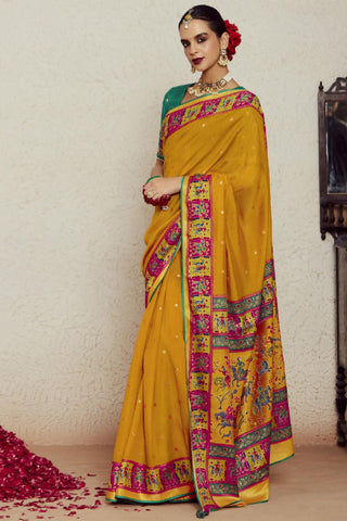 Alluring Mustard Color Weaving Work Brasso Fabric Saree - women's fashion mart