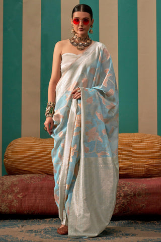 Appealing Weaving Work On Art Silk Fabric Function Wear Saree In Light Cyan Color - women's fashion mart