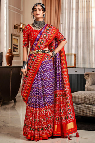 Purple Color Brilliant Pure Tusser Patola Printed Saree - women's fashion mart