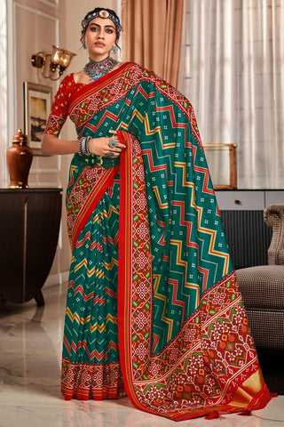 Delicate Green Color Pure Tusser Patola Printed Saree - women's fashion mart