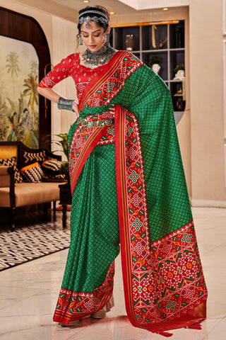 Green Color Pure Tusser Patola Printed Glamorous Saree - women's fashion mart