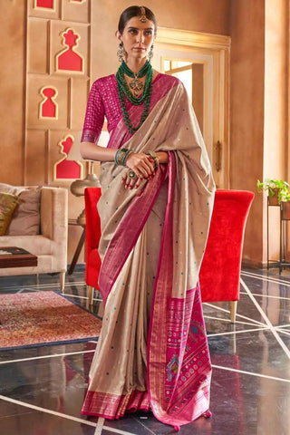 Art Silk Fabric Beige Color Riveting Patola Printed Saree - women's fashion mart