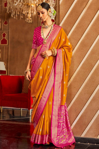 Art Silk Fabric Orange Color Patterned Patola Printed Saree - women's fashion mart