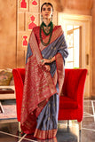 Grey Color Art Silk Fabric Engaging Patola Printed Saree - women's fashion mart