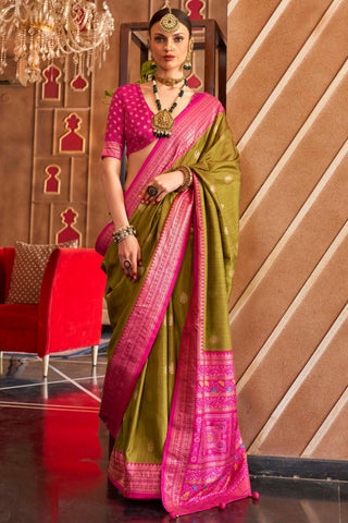 Olive Color Sober Patola Printed Saree In Art Silk Fabric - women's fashion mart