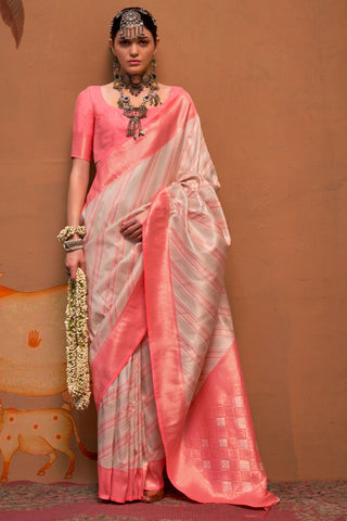Beguiling Beige Color Handloom Weaving Silk Fabric Saree - women's fashion mart