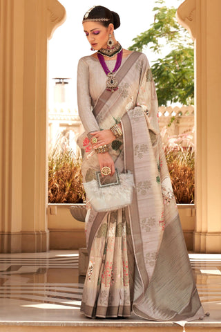 Art Silk Fabric Beige Color Excellent Digital Printed Saree - women's fashion mart