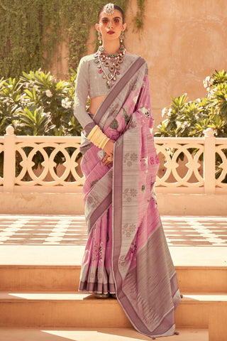 Art Silk Fabric Pink Color Patterned Digital Printed Saree - women's fashion mart