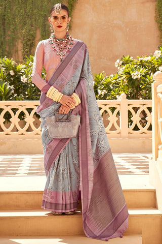 Creative Grey Color Art Silk Fabric Digital Printed Saree - women's fashion mart