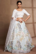 Attractive Sangeet Wear White Color Sequins Work Organza Lehenga Choli - women's fashion mart