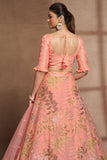 Blazing Peach Color Sangeet Wear Sequins Work Organza Lehenga Choli - women's fashion mart