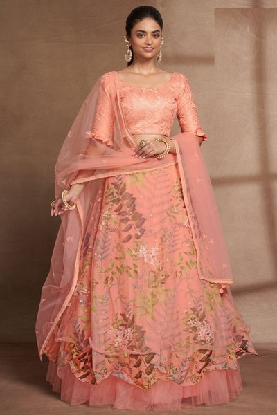 Blazing Peach Color Sangeet Wear Sequins Work Organza Lehenga Choli - women's fashion mart
