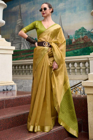 Mustard Color Fantastic Tissue Silk Fabric Saree With Weaving Work - women's fashion mart