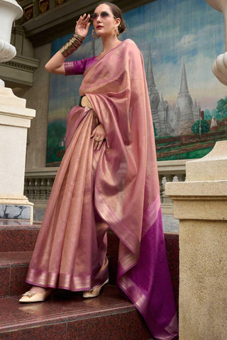 Appealing Weaving Work On Tissue Silk Fabric Saree In Pink Color - women's fashion mart