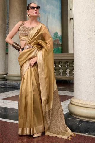 Weaving Work On Cream Color Aristocratic Tissue Silk Fabric Saree - women's fashion mart