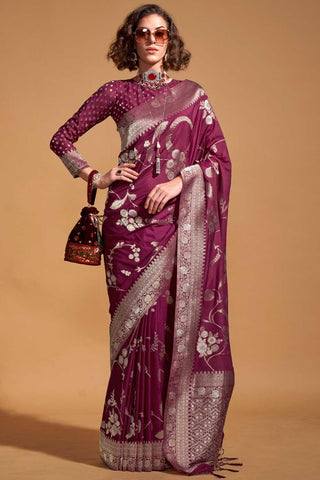 Weaving Work Imposing Georgette Saree In Magenta Color - women's fashion mart