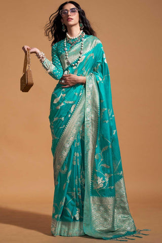 Delicate Sea Green Color Weaving Work Georgette Saree - women's fashion mart