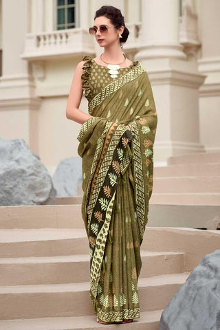 Tempting Art Silk Fabric Mehendi Green Color Saree In Casual Wear - women's fashion mart