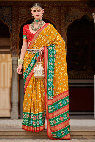 Mustard Color Printed Brilliant Art Silk Saree - women's fashion mart