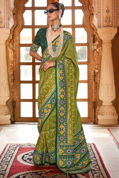 Stunning Green Color Art Silk Patola Printed Saree - women's fashion mart