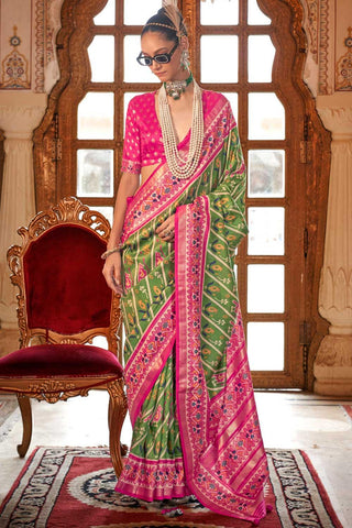 Art Silk Sea Green Color Delicate Patola Printed Saree - women's fashion mart
