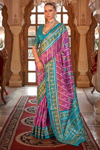 Engaging Lavender Color Art Silk Patola Printed Saree - women's fashion mart