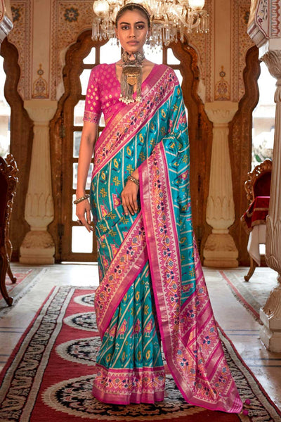 Amazing Sky Blue Color Art Silk Patola Printed Saree - women's fashion mart