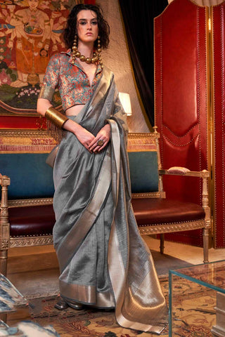 Delicate Grey Color Weaving Work Chiffon Saree - women's fashion mart