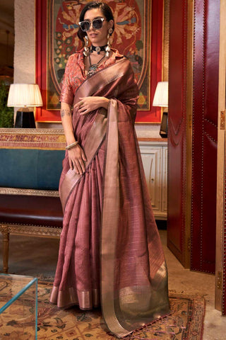 Alluring Peach Color Weaving Work Chiffon Saree - women's fashion mart