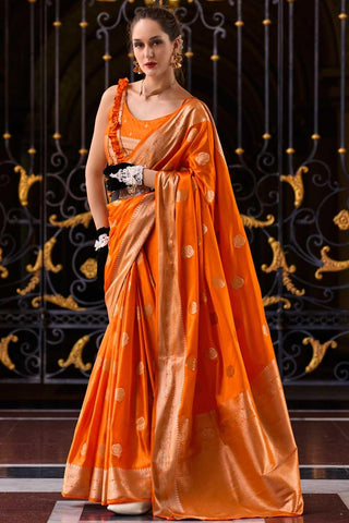Alluring Orange Color Satin Silk Saree with Weaving Designs - women's fashion mart