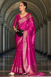 Magenta Color Satin Silk Saree with Vibrant Weaving Designs - women's fashion mart
