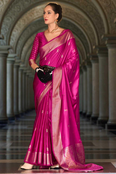 Magenta Color Satin Silk Saree with Vibrant Weaving Designs - women's fashion mart