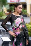 Beatific Floral Printed Saree In Black Georgette Fabric - women's fashion mart